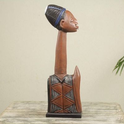 Alternate image for Ghanaian Tribesman Bust Sculpture Hand Carved Wood Dekapui