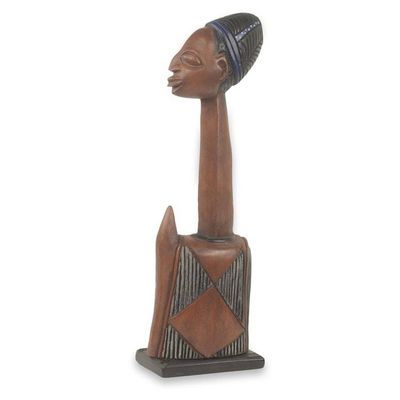 Alternate image for Ghanaian Tribesman Bust Sculpture Hand Carved Wood Dekapui