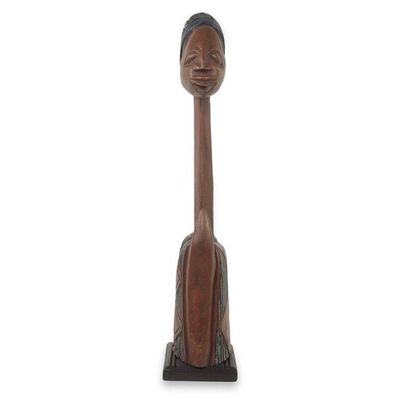 Alternate image for Ghanaian Tribesman Bust Sculpture Hand Carved Wood Dekapui