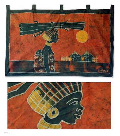 Alternate image for Fair Trade Batik Cotton Wall Hanging Woman From the Farm