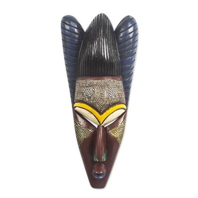 Alternate image for Sese Wood and Aluminum Plated African Mask Agbeko