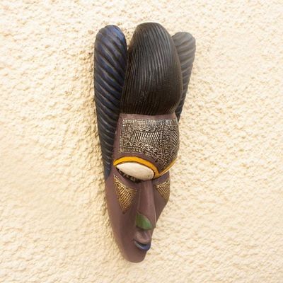 Alternate image for Sese Wood and Aluminum Plated African Mask Agbeko