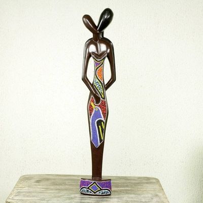 Alternate image for Modern African Beaded Wood Sculpture of a Couple in Love Young Lovers