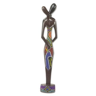 Alternate image for Modern African Beaded Wood Sculpture of a Couple in Love Young Lovers