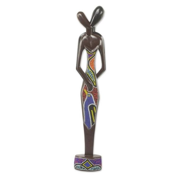 Alternate image for Modern African Beaded Wood Sculpture of a Couple in Love Young Lovers