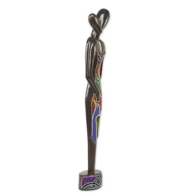 Alternate image for Modern African Beaded Wood Sculpture of a Couple in Love Young Lovers