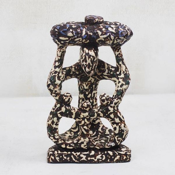 Alternate image for Abstract Sese Wood Sculpture Crafted in Ghana Abstract Unity
