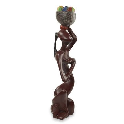 Alternate image for African Wood Sculpture Artisan Crafted Modern Art Fruit Seller
