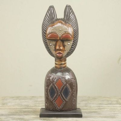 Alternate image for African Woman Hand Carved Wood Aluminum Sculpture Obaapa