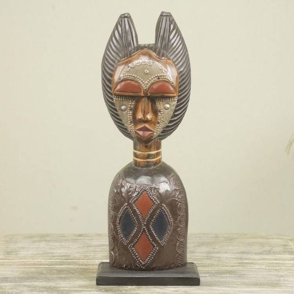 Alternate image for African Woman Hand Carved Wood Aluminum Sculpture Obaapa