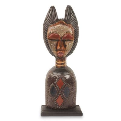 Alternate image for African Woman Hand Carved Wood Aluminum Sculpture Obaapa
