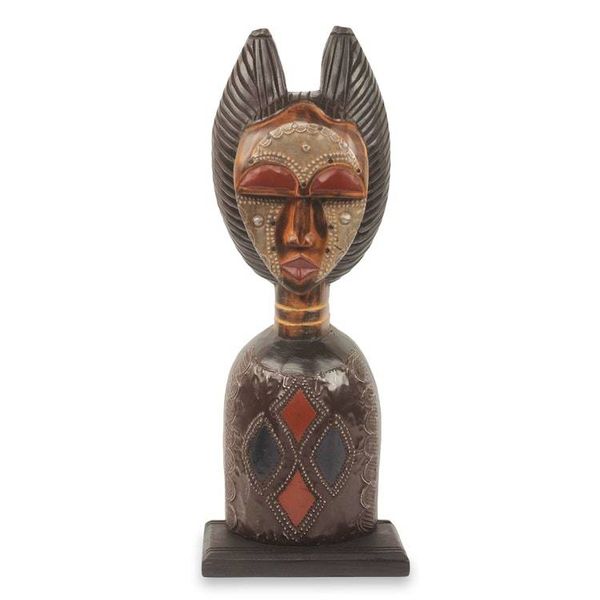 Alternate image for African Woman Hand Carved Wood Aluminum Sculpture Obaapa
