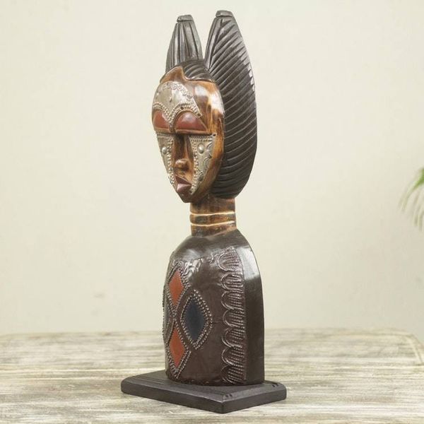 Alternate image for African Woman Hand Carved Wood Aluminum Sculpture Obaapa