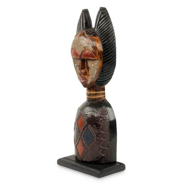 Alternate image for African Woman Hand Carved Wood Aluminum Sculpture Obaapa