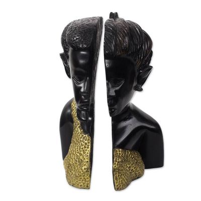 Alternate image for Wood and Brass Man and Woman Pair of Sculptures from Ghana Become One