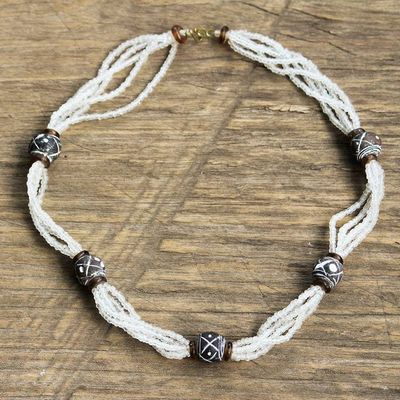 Alternate image for Recycled Glass and Clay Beaded Necklace from Ghana Zebra Crossing