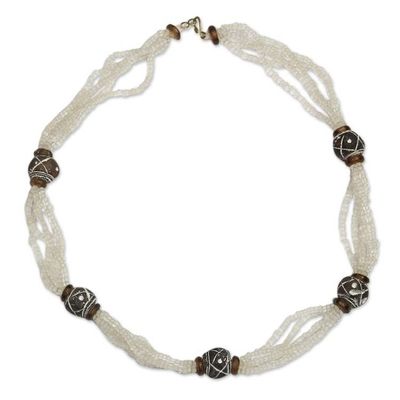 Alternate image for Recycled Glass and Clay Beaded Necklace from Ghana Zebra Crossing