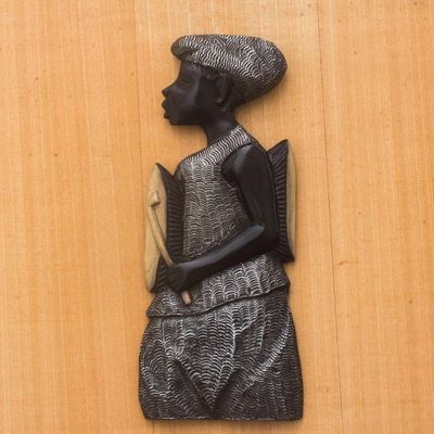 Alternate image for Music-Themed Aluminum Accented Wood Wall Sculpture The Drummer