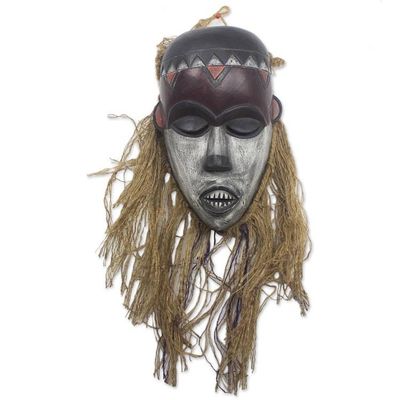 Alternate image for Handmade African Sese Wood and Raffia Mask Pende III