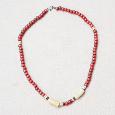 Alternate image for Red Sese Wood and Recycled Glass Beaded Necklace from Ghana Red Comfort