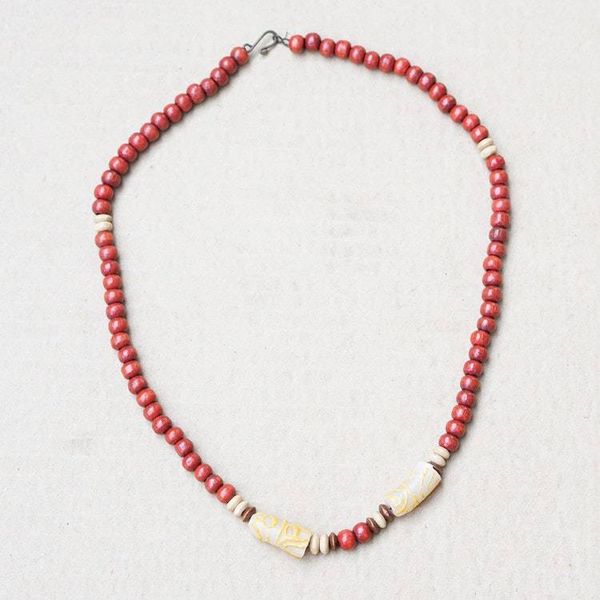 Alternate image for Red Sese Wood and Recycled Glass Beaded Necklace from Ghana Red Comfort