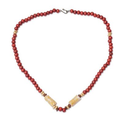 Alternate image for Red Sese Wood and Recycled Glass Beaded Necklace from Ghana Red Comfort