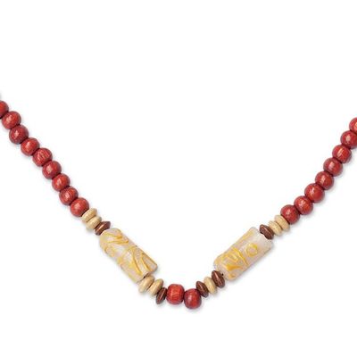 Alternate image for Red Sese Wood and Recycled Glass Beaded Necklace from Ghana Red Comfort