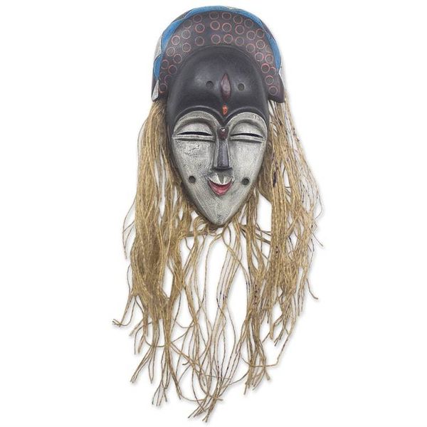 Alternate image for Hand Carved African Sese Wood and Raffia Mask Teke