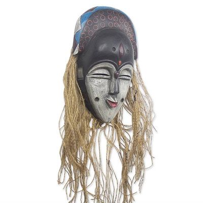 Alternate image for Hand Carved African Sese Wood and Raffia Mask Teke
