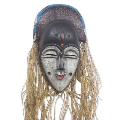 Alternate image for Hand Carved African Sese Wood and Raffia Mask Teke