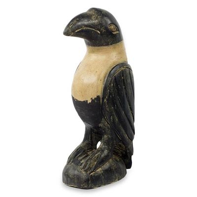 Alternate image for Rustic Hand Carved Black and White Wood Crow Sculpture Crow