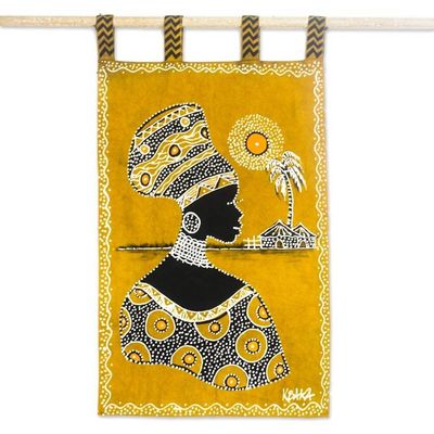 Alternate image for Hand-Painted Cotton Wall Hanging of an African Woman Obaa Pa