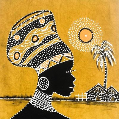 Alternate image for Hand-Painted Cotton Wall Hanging of an African Woman Obaa Pa