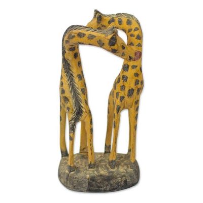Alternate image for Romantic Sese Wood Giraffe Sculpture from Ghana Giraffe Romance