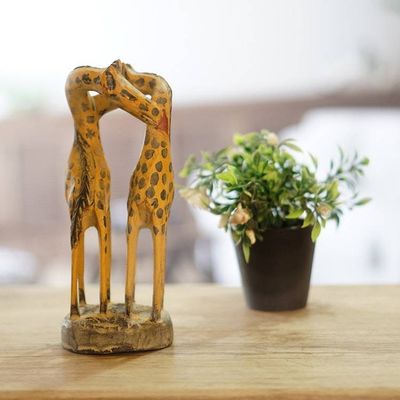 Alternate image for Romantic Sese Wood Giraffe Sculpture from Ghana Giraffe Romance