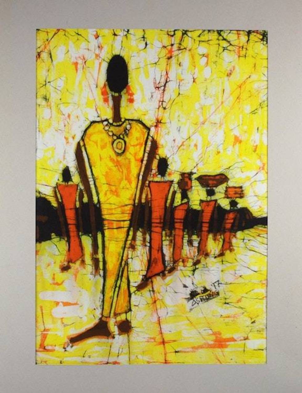 African Batik Painting on Calico of Queen and Her Retinue 'The Retinue'