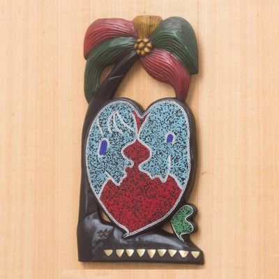 Alternate image for Romantic Beaded Wood Wall Sculpture from Ghana Love Birds