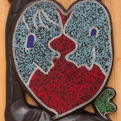 Alternate image for Romantic Beaded Wood Wall Sculpture from Ghana Love Birds