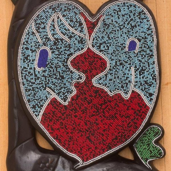Alternate image for Romantic Beaded Wood Wall Sculpture from Ghana Love Birds