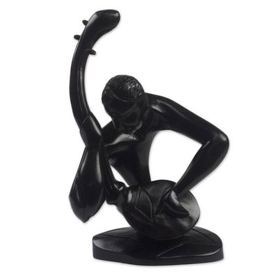 Alternate image for Hand-Carved Wood Sculpture of a Guitar Player from Ghana Guitar Player