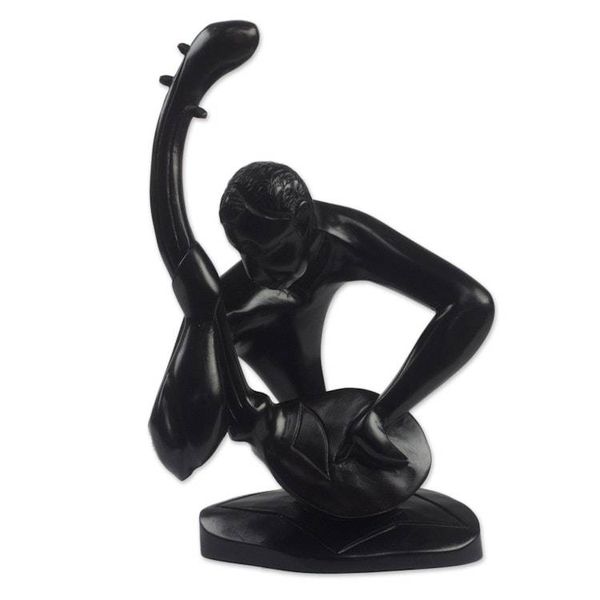 Alternate image for Hand-Carved Wood Sculpture of a Guitar Player from Ghana Guitar Player