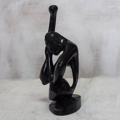 Alternate image for Hand-Carved Wood Sculpture of a Guitar Player from Ghana Guitar Player