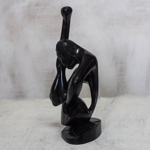Alternate image for Hand-Carved Wood Sculpture of a Guitar Player from Ghana Guitar Player