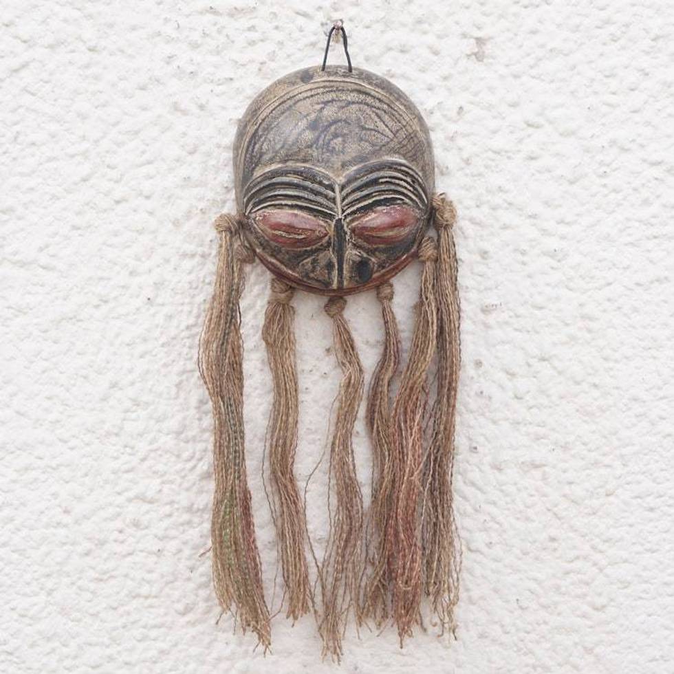Handcrafted Traditional African Calabash Mask from Ghana 'Ghana's Gaze'
