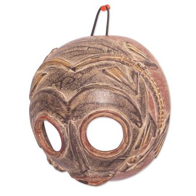 Alternate image for Hand-Painted African Calabash Mask in a Dark Palette Mossi Ancestor