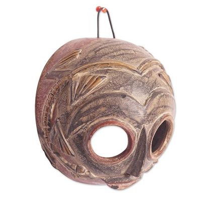 Alternate image for Hand-Painted African Calabash Mask in a Dark Palette Mossi Ancestor