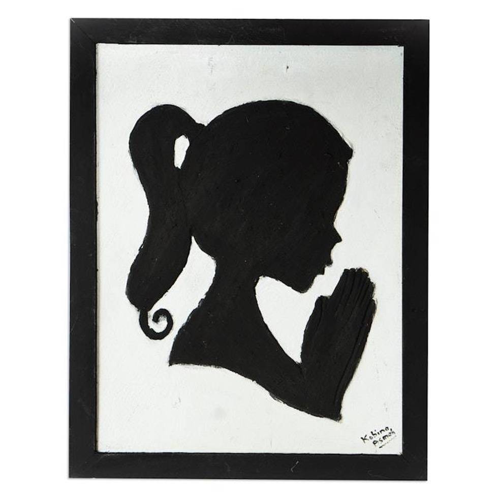 Textured Wood Wall Art of Girl Praying Made with Mixed Media 'One Love'
