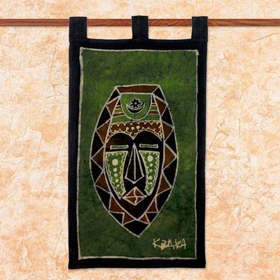 Alternate image for Green African Batik Cotton Wall Hanging from Ghana African Moon and Star