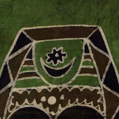 Alternate image for Green African Batik Cotton Wall Hanging from Ghana African Moon and Star