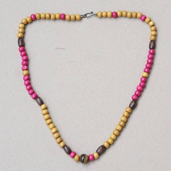 Alternate image for Fuchsia and Brown Sese Wood Beaded Necklace with Tigers Eye Fuchsia Confidence